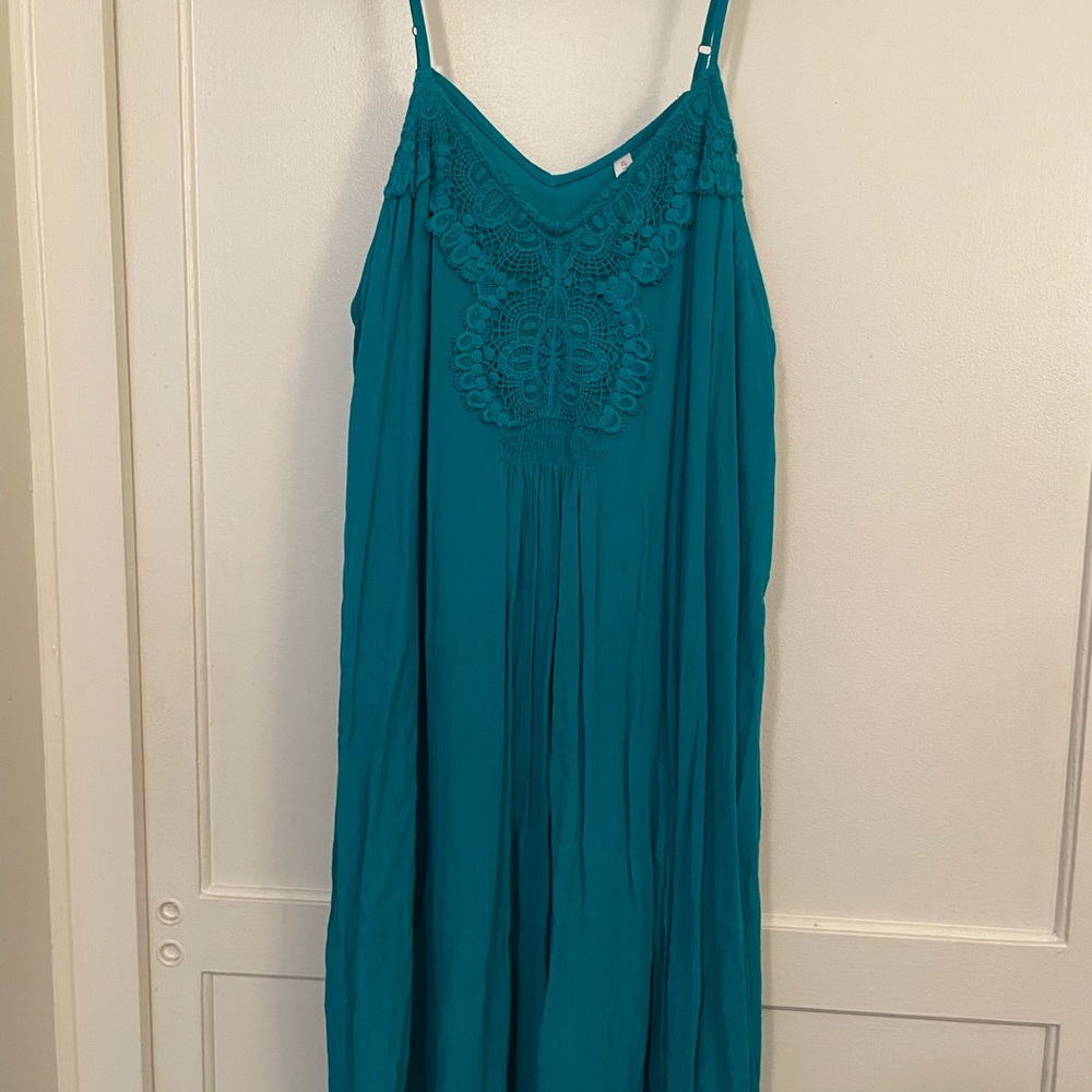 Turquoise dress with embroidery front